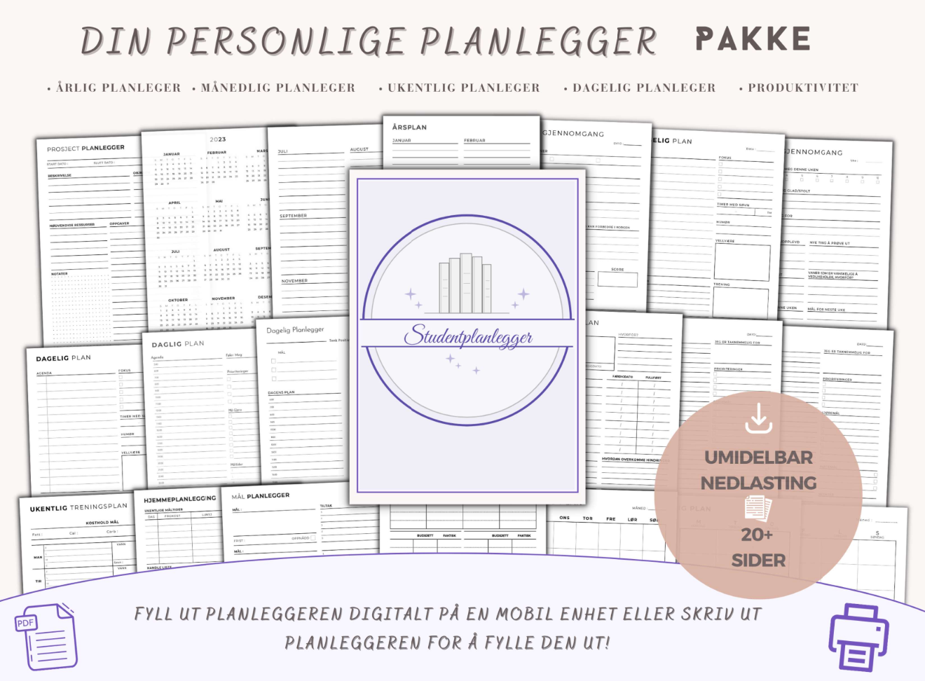 Studentplanlegger produkter — 25 fyllbare PDF-planleggere